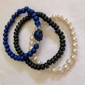 Beaded Bracelets in Navy Blue, Pearl White, and Black